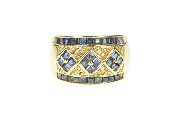 14K Yellow Gold 1.48 Ctw Princess Sapphire Diamond Band Ring