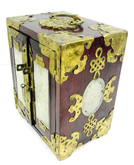 Chinese Rosewood & Jade Jewelry Box Chest