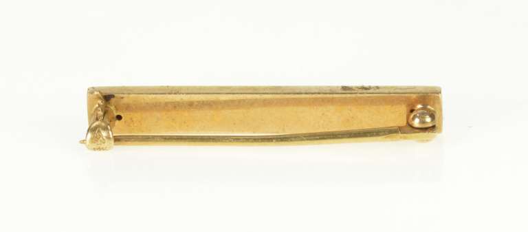 14K Yellow Gold Retro Blue Enamel Ornate Etched Bar Pin/Brooch