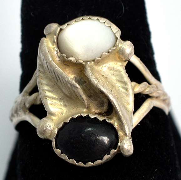 Sterling Silver Black and White Enamel  Ring