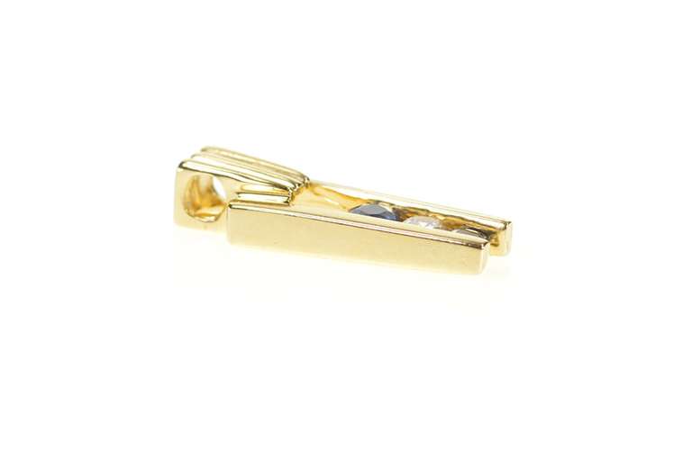 14K Yellow Gold 0.28 Ctw Sapphire Diamond Channel Bar Pendant