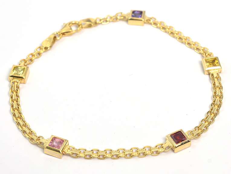 Multi-Stone Fancy Link Bracelet in 14KT Yellow Gold