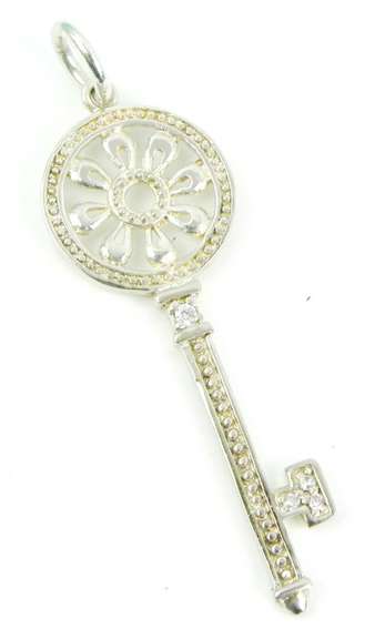 Tiffany & Co. Sterling Diamond Key Pendant w/Box