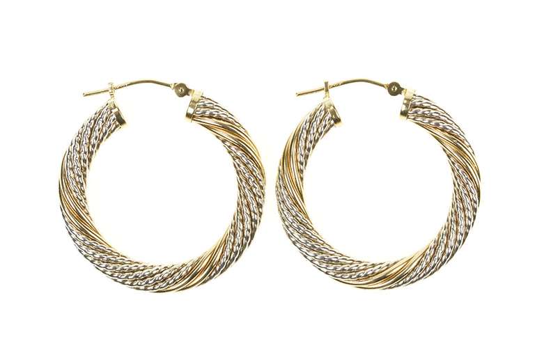 Sterling Silver 29.7mm Two Tone Twist Statement Hoop Earrings
