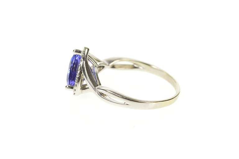 14K White Gold Trillion Iolite Diamond Halo Engagement Ring