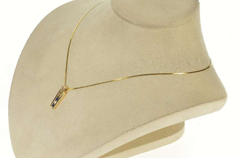 14K Yellow Gold 0.28 Ctw Sapphire Diamond Channel Bar Pendant
