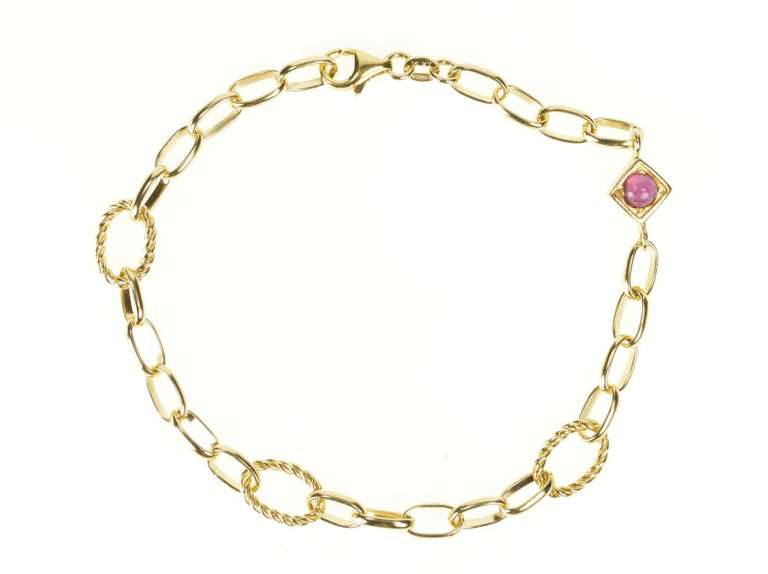 14K Yellow Gold 7.5mm Fancy Cable Chain Topaz Tourmaline Bracelet