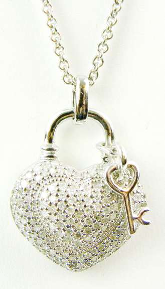 Sterling 3/4 CTTW Pave Diamond Heart Pendant & Chain