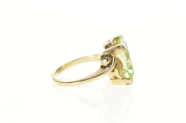 10K Yellow Gold Emerald Cut Lemon Lime Quartz Cocktail Ring