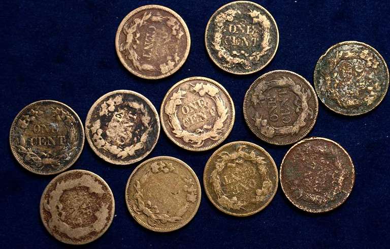 Lot of 11 1857-1858 Flying Eagle Cents