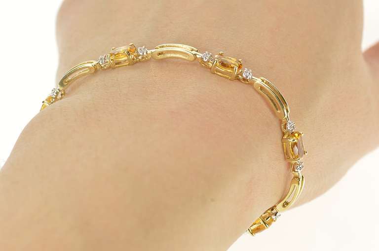 10K Yellow Gold Oval Citrine Diamond Accent Bar Link Tennis Bracelet