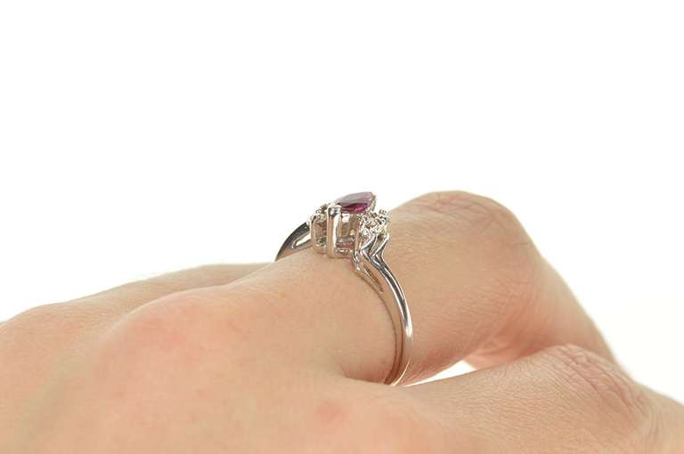 14K White Gold Marquise Ruby Diamond Accent Bypass Ring