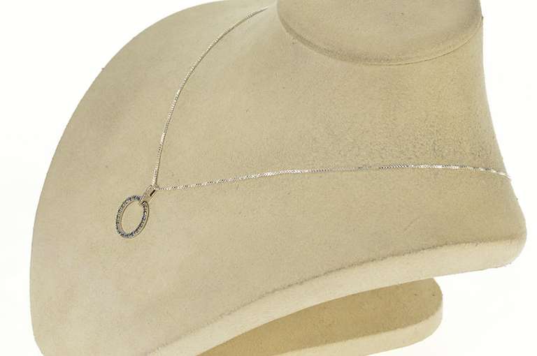 10K White Gold Sapphire Diamond Encrusted Ring Circle Drop Pendant