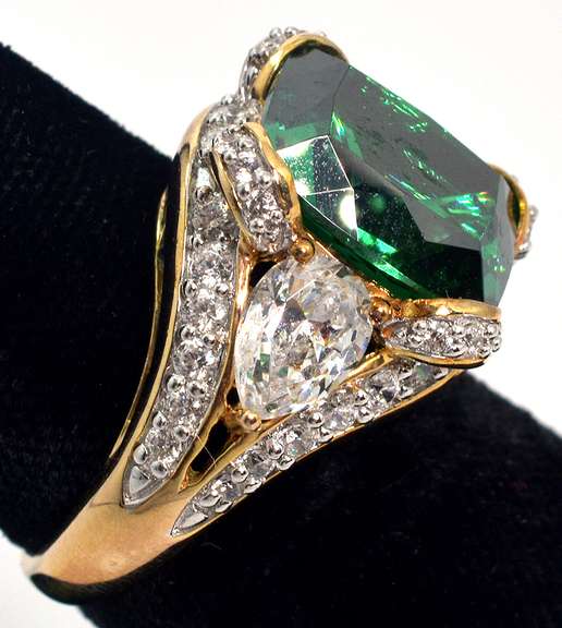Regal Green & White CZ Ring in Vermeil