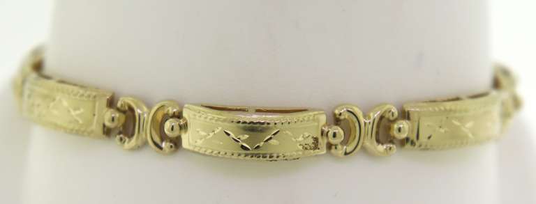Simple Yellow Gold Etched Link Bracelet