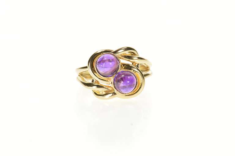 14K Yellow Gold Victorian Amethyst Cabochon Knot Statement Ring