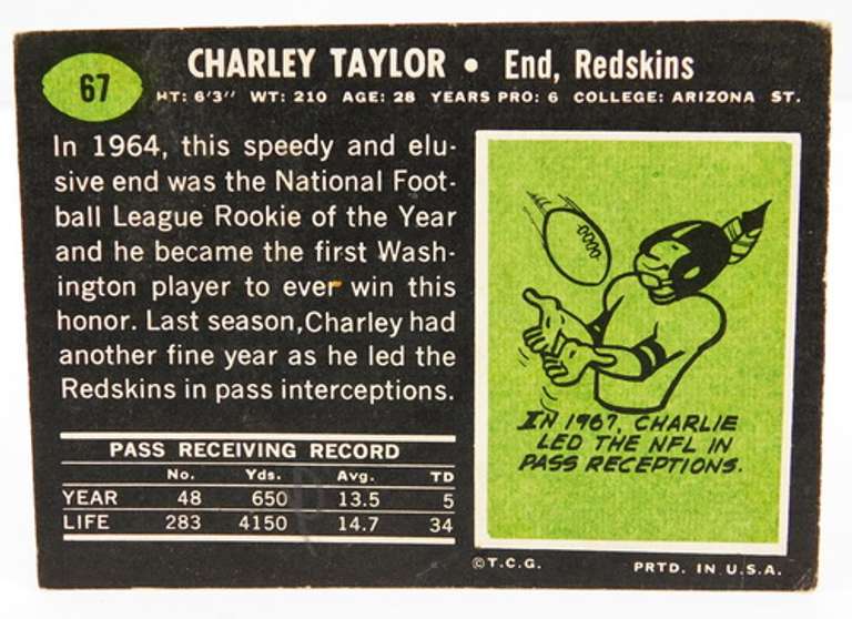 Charley Taylor, Redskins 1969 Football Card