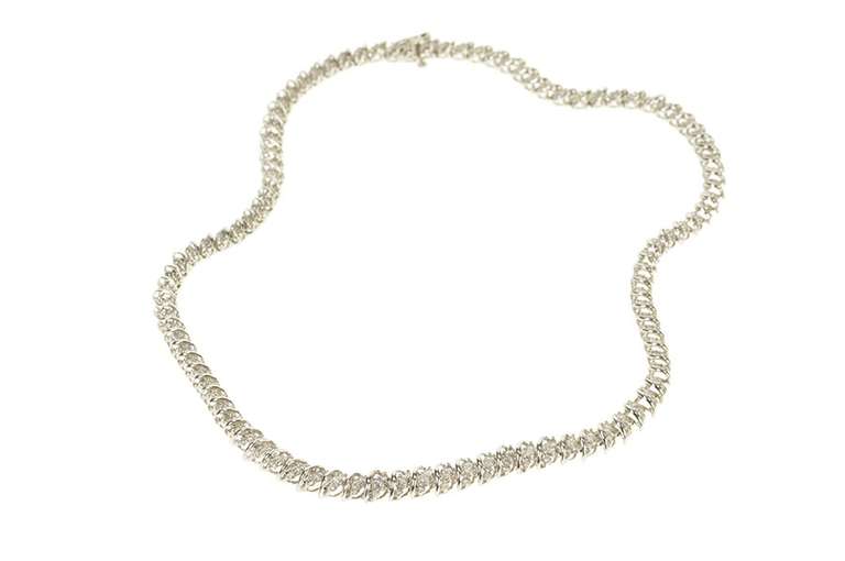 10K White Gold 1.77 Ctw Diamond Graduated Wavy Link Tennis Necklace