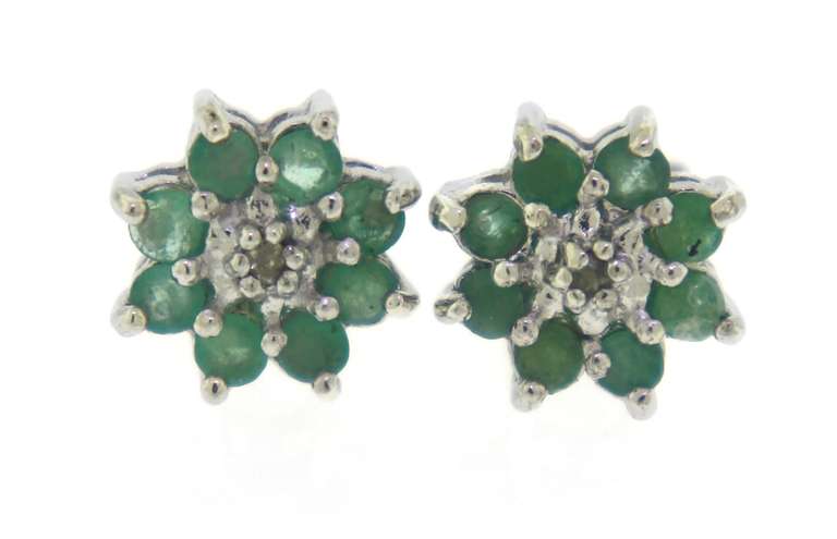 Emerald and Diamond Accent Cluster Earrings