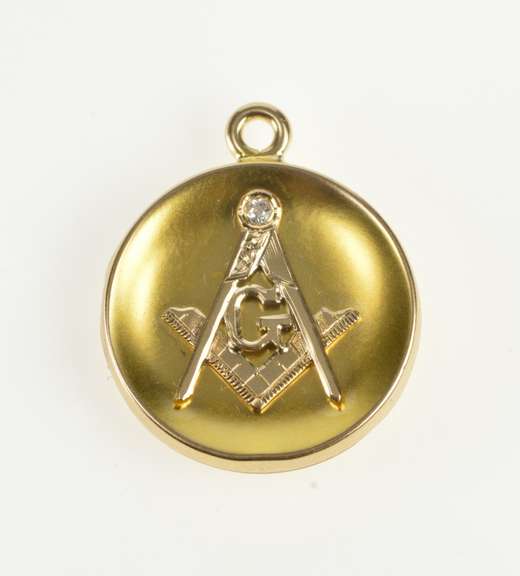 14K Yellow Gold Masonic Compass Square Monogram Locket Pendant