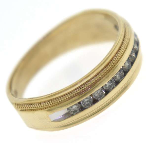 Gent's Channel Set Diamond Yellow Gold Band