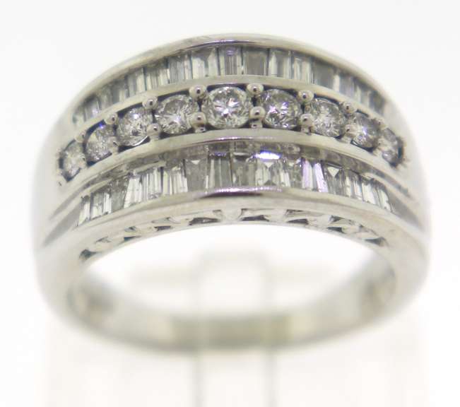 Sleek White Gold Triple Row Baguette &RBC Band