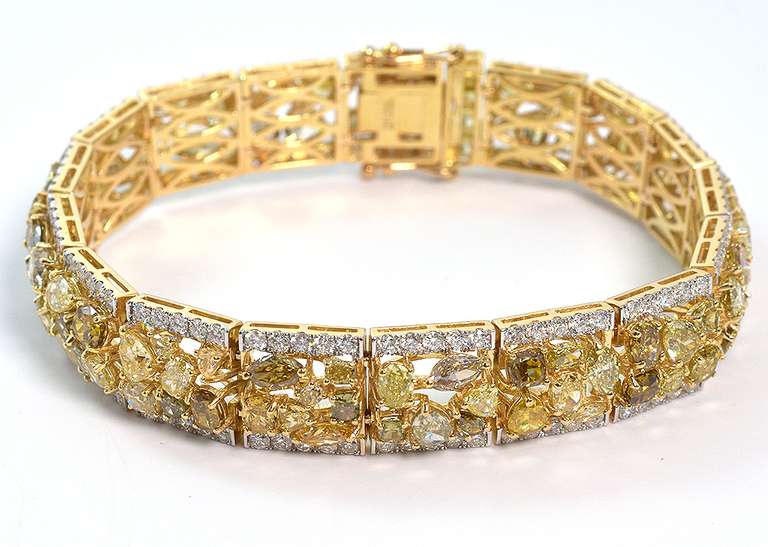 14K White & Yellow Gold Multi-Colored Diamond Bracelet.