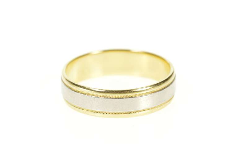 18K Yellow Gold 6.2mm Squared Two Tone Men's Wedding Band Ring