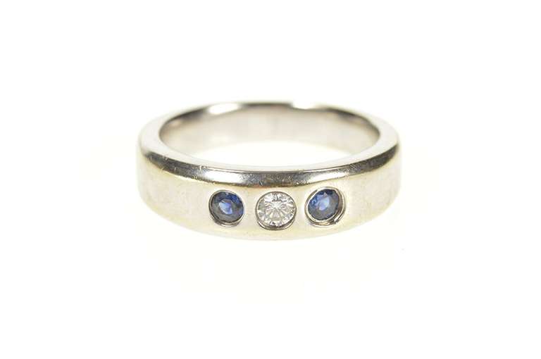 14K White Gold 0.30 Ctw Sapphire Diamond Men's Wedding Ring