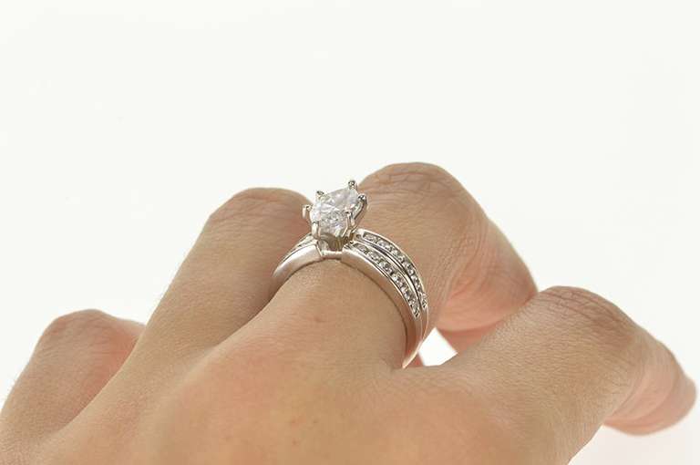 14K White Gold Marquise Cubic Zirconia Travel Engagement Ring