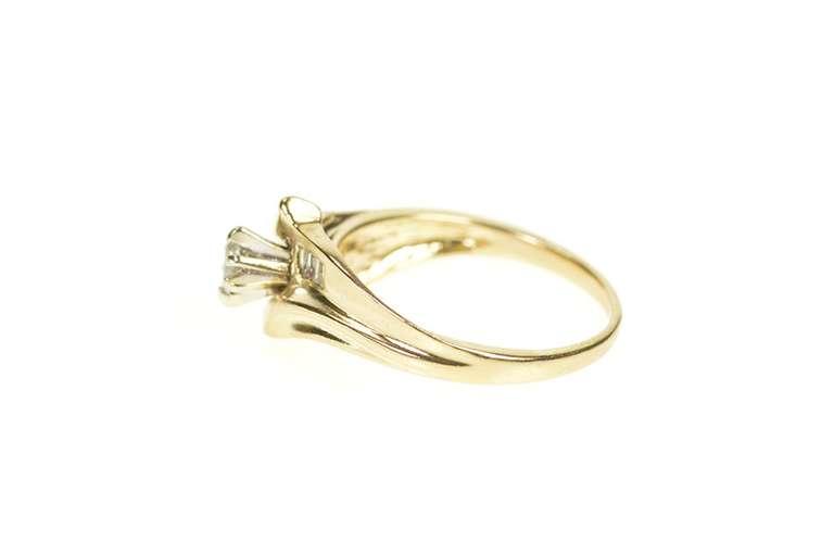 14K Yellow Gold Marquise Diamond Bypass Simple Promise Ring