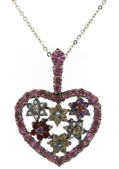 Sterling Sterling Gemstone Floral Heart Necklace