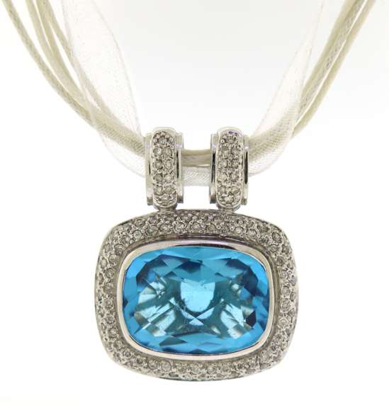 Fantastic Blue Topaz and Pave Diamond Pendant