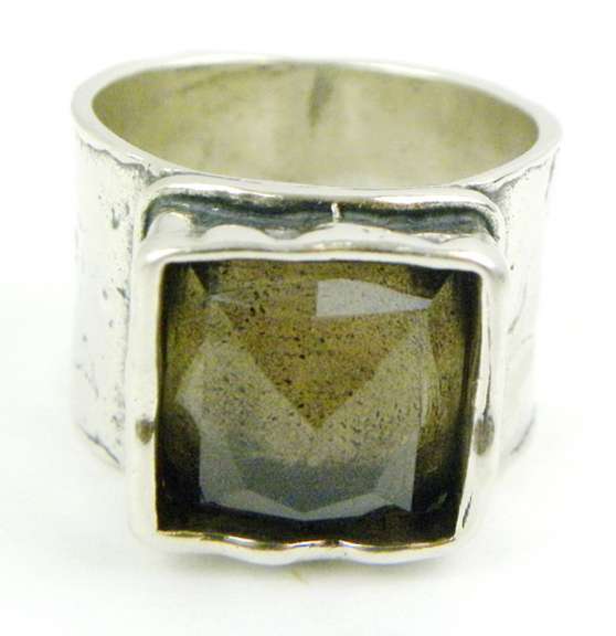 Silpada Wide Hammered Ring with Smoky Quartz, Size 9