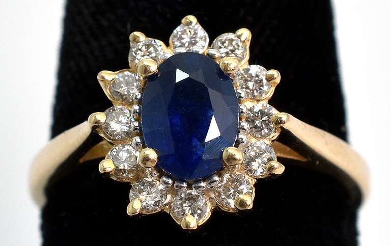 Awesome Vintage Sapphire & Diamond Halo Ring in 14KT Yellow Gold