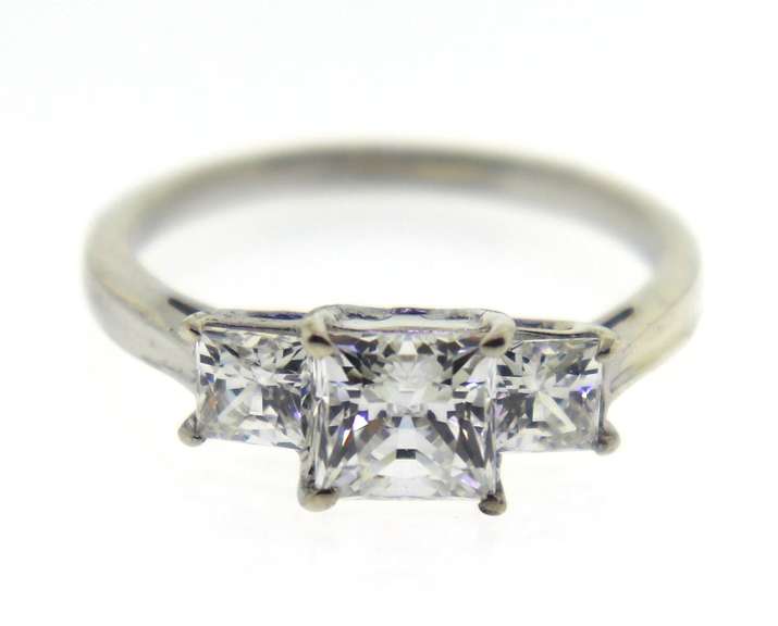 Sterling Silver Three Stone Princess Cut Ring