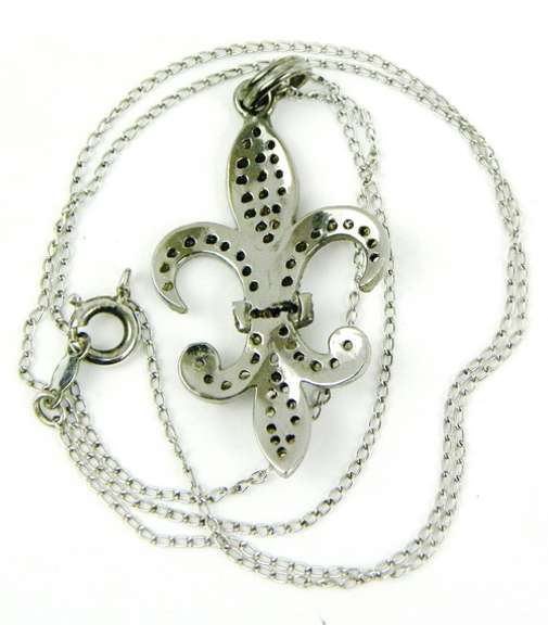Sterling Pave Diamond Fleur-de-Lis Necklace