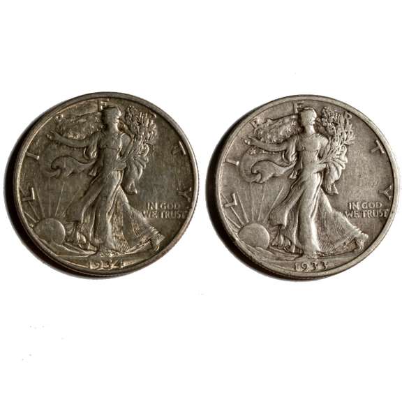 1933 S &1934 D Walkiing Liberty Halves