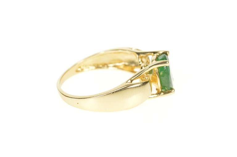 14K Yellow Gold 1.33 Ct Natural Oval Emerald Ornate Statement Ring
