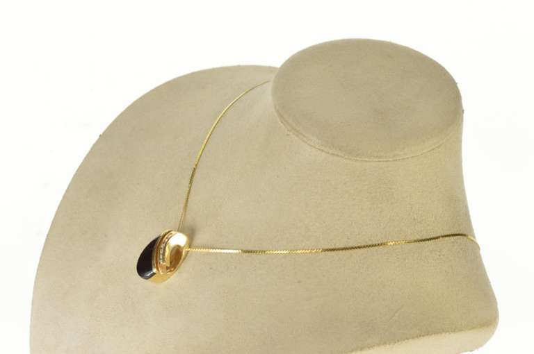 14K Yellow Gold Ornate Black Onyx Diamond Channel Slide Pendant