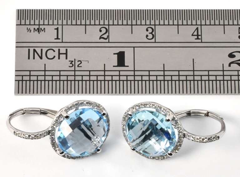 Proper Blue Topaz & Diamond Earrings in 14K WG