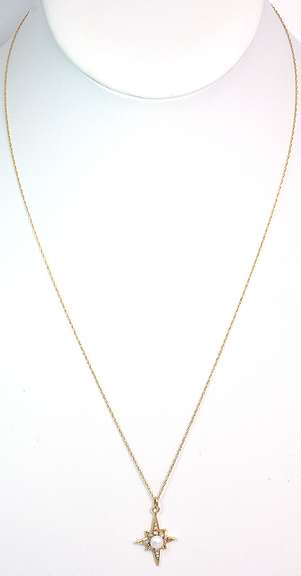 Awesome 1920's-Style Pearl North Star Necklace in 14KT Yellow Gold