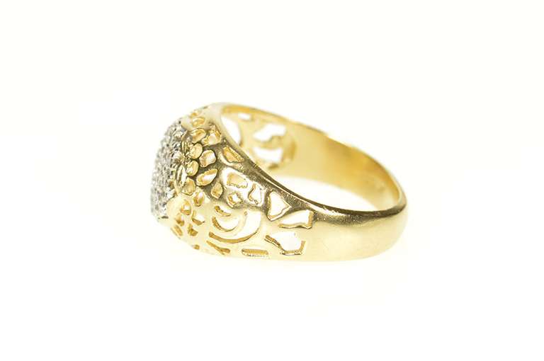 10K Yellow Gold Scroll Filigree Graduated Diamond Statement Ring