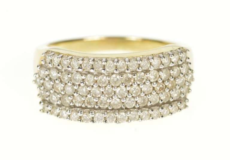 14K Yellow Gold Tiered Diamond Encrusted Pave Statement Band Ring