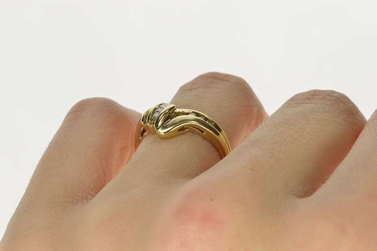 10K Yellow Gold Wavy Baguette & Round Diamond Statement Ring