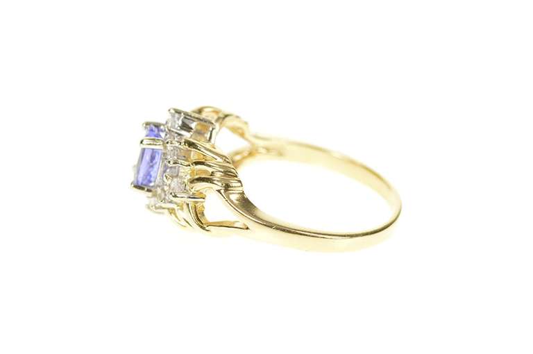 14K Yellow Gold Oval Tanzanite Diamond Halo Engagement Ring