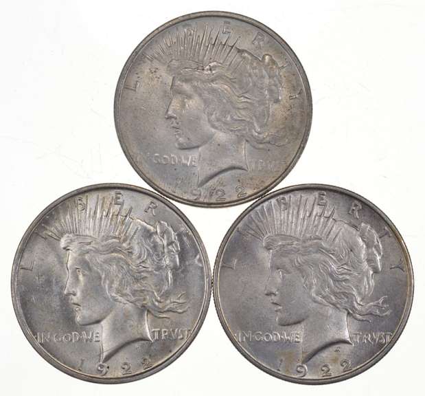 Lot (3) 1922-D Peace Silver Dollars