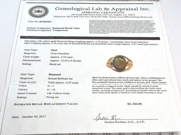 14K Yellow Gold Opal & Diamond Ring