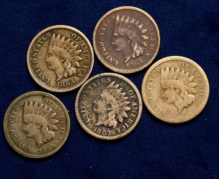 Lot of Copper Nickel Indian Head Cents 1859-1864 no 1861