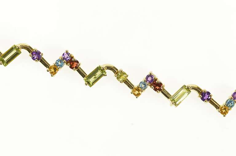 10K Yellow Gold Geometric Peridot Amethyst Citrine Zig Zag Bracelet